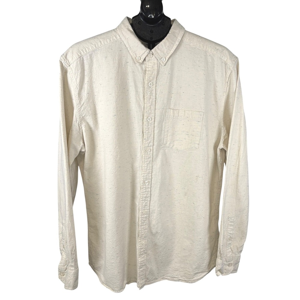 Line of Trade Mens XL Cream Speckled Nep Button Down‎ Long Sleeve Cotton Shirt
